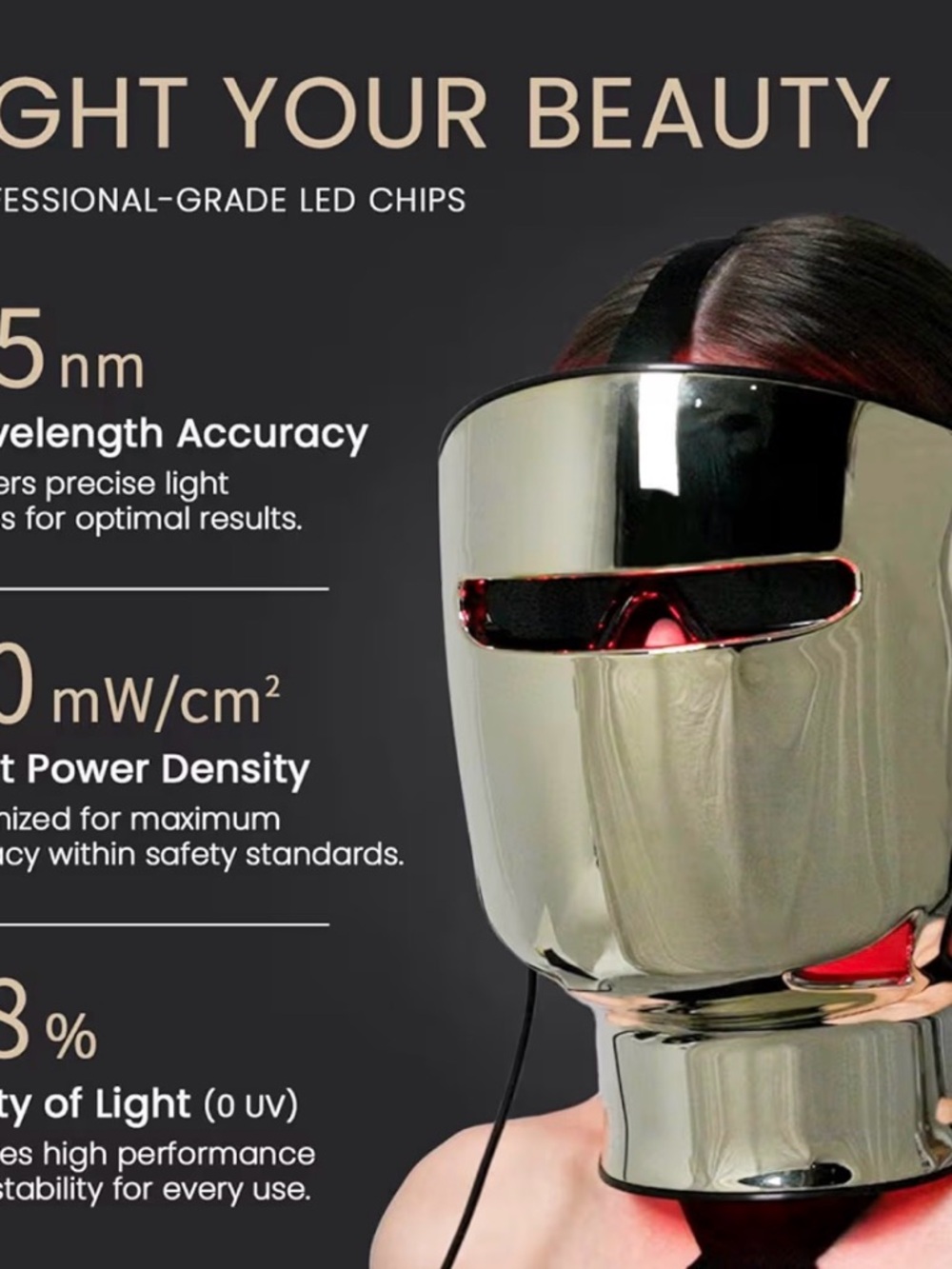 Gold LED Light Therapy Face Mask - 8-Color - Picture 6 of 11